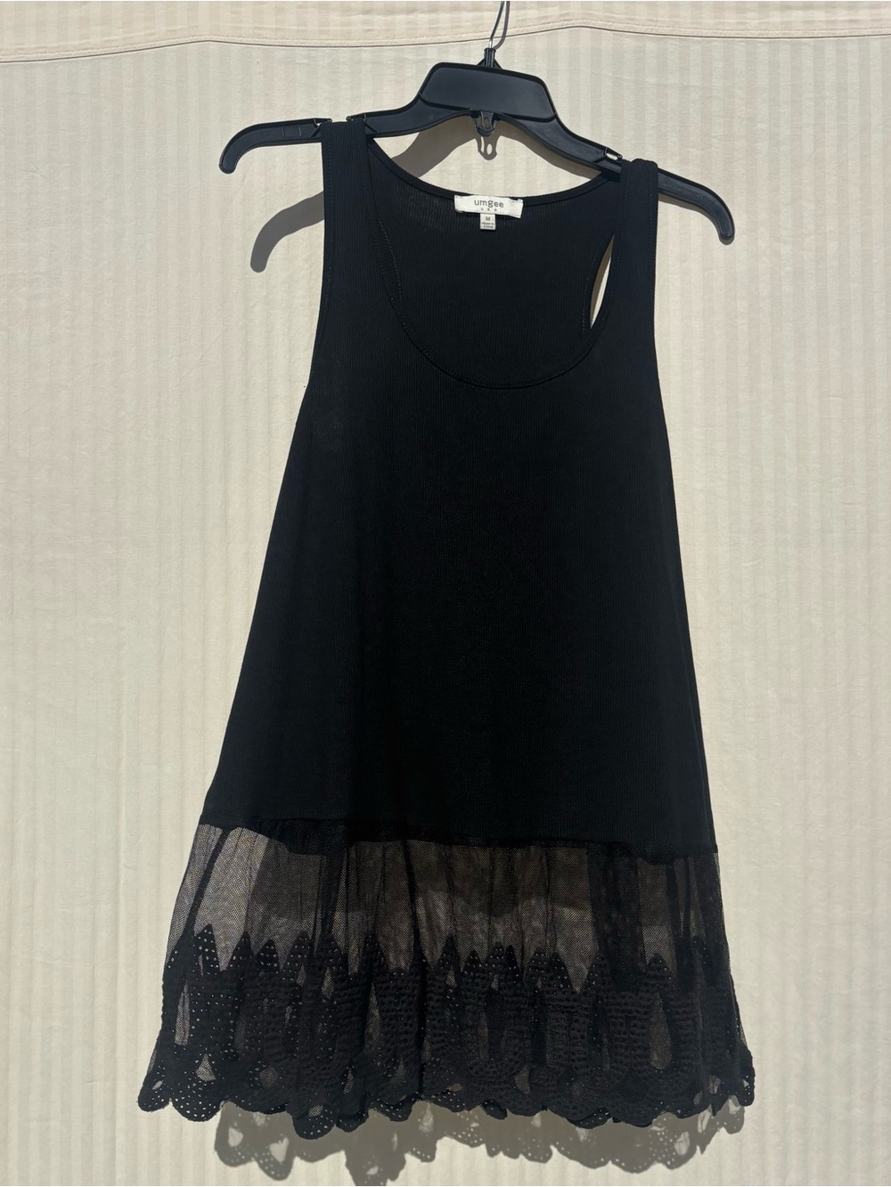 Umgee Black Tank Top with Crochet Lace Hem
